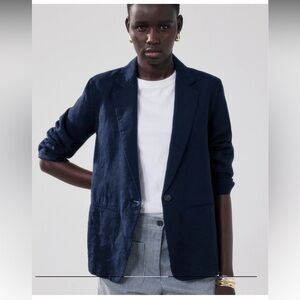 Hartford 100% linen light blue classic fit lightweight minimalist style blazer